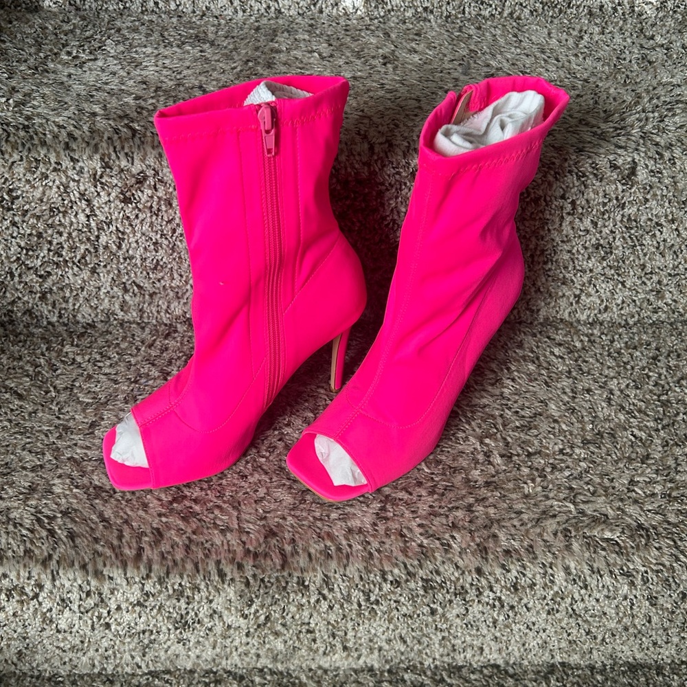 Vibrant Pink Peep-Toe Ankle Boots